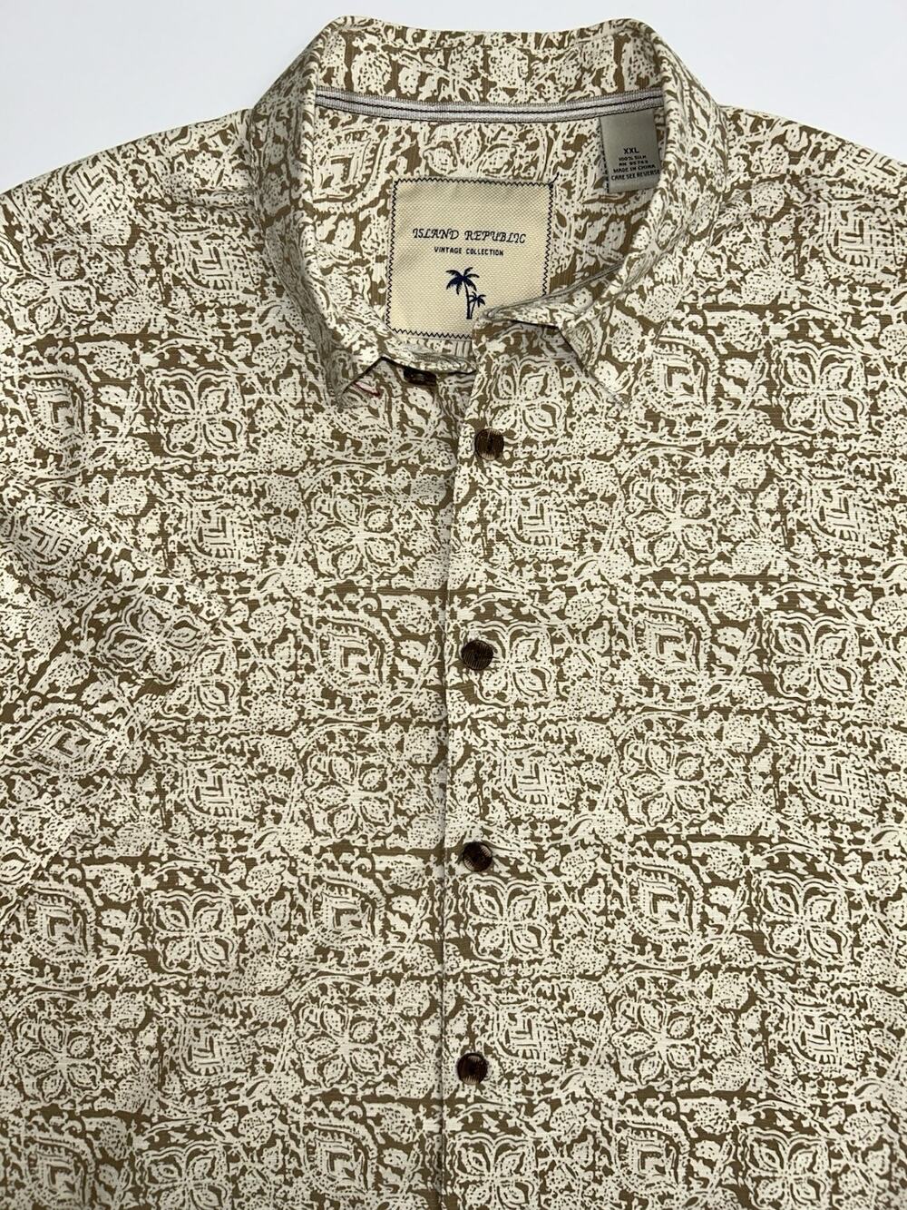 Island Republic Vintage Collection Men's XXL Silk Brown Tan Button Down Shirt